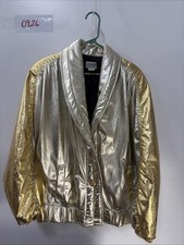 Vtg Metallic Gold & Silver Best Friends Lamae Elvis Puffer Jacket One Size