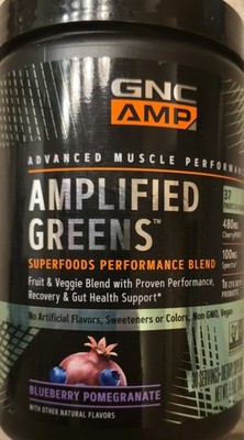 GNC AMP AMPLIFIED GREENS Powder 10oz (30 Serv) Blueberry Pomegra  BEST BY 08/26