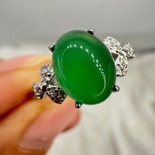 925 Sterling Silver Ring 9x7mm Green Natural Emerald Gemstone Zircon Flower Cute