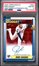 2025 Topps Update Roki Sasaki RC Auto RED /5 PSA 8 🔥 Dodgers SSP On Card Auto