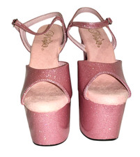 NIB PLEASER Womens PINK GLITTER SPARKLE 7" Stiletto Platform Dancer Heels size 7