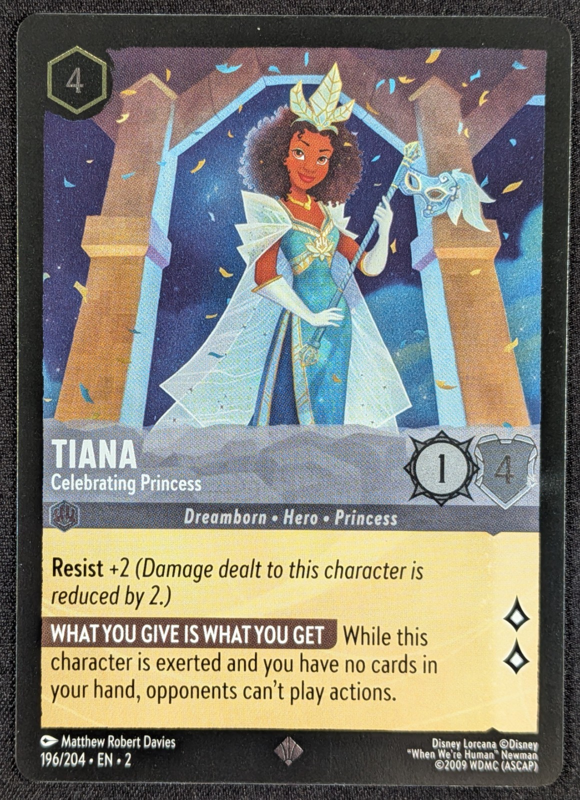 Tiana Princess Disney Lorcana Super Rare Foil Floodborn Card 196/204 (NM)