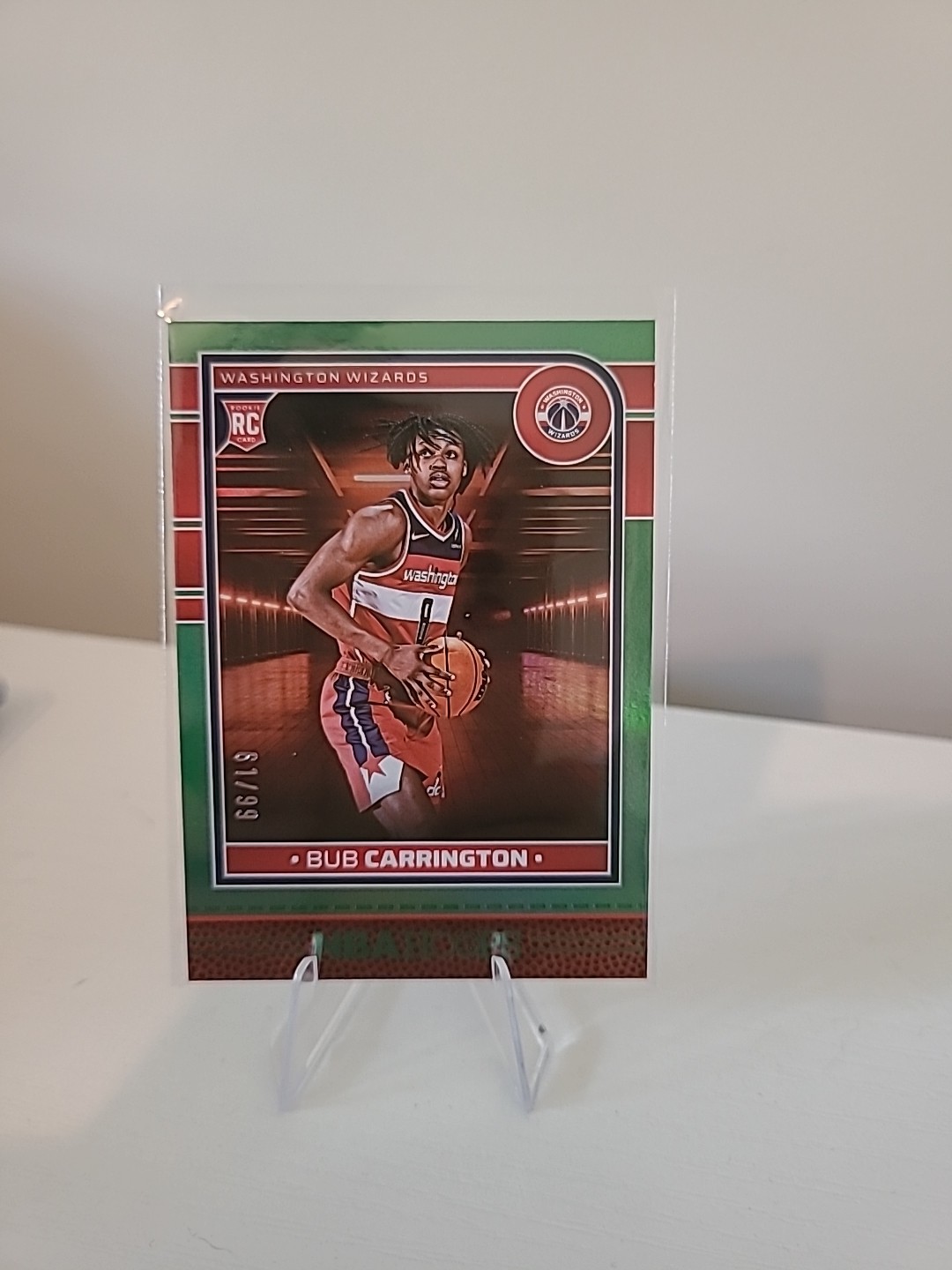 Bub Carrington Rookie Green /99 2024-25 Panini NBA Hoops #244 Washington Wizards