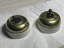 VINTAGE LIGHT SWITCH ELECTRIC BRASS CERAMIC EARLY 19TH CENTURY H & H MFG CO