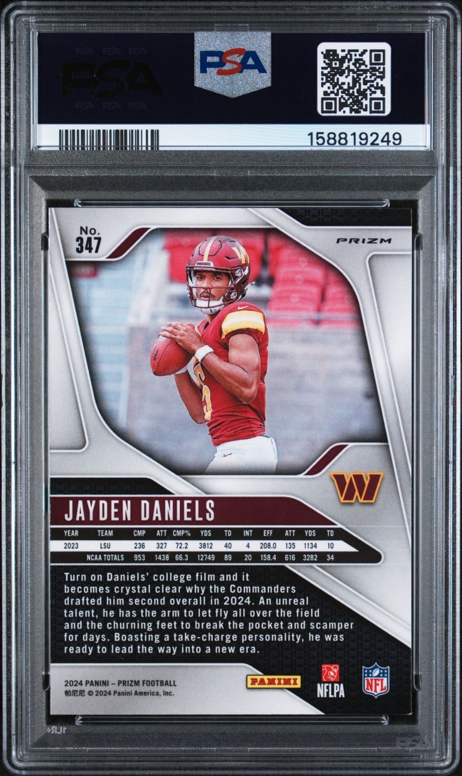 Jayden Daniels 2024 Panini Prizm 347  RC Silver Prizm PSA 8 view 2