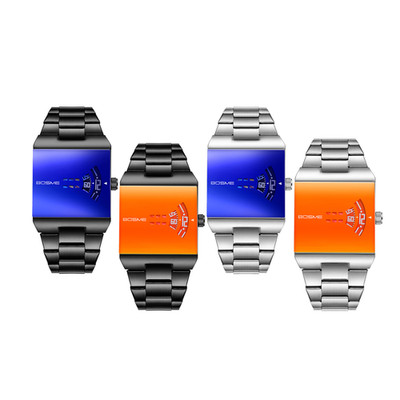 Men's Novelty Minimalist Square No-Pointer Dial Stainless Steel Band Wrist Watch
