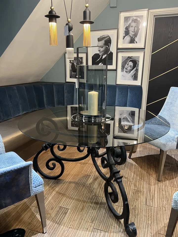 Ex Display Bespoke Wrought Iron Round Dining Table & Smoked Glass Top RRP £995 - Image 2 of 4
