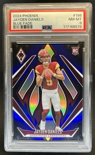 2024 Panini Phoenix Jayden Daniels RC Blue Fade Rookie #/249 Commanders PSA 8