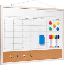 Dry Erase Calendar Whiteboard, 24" x 18" Magnetic Whiteboard Cork Board Combo,