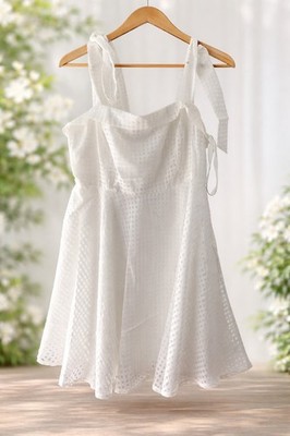 NWT Forever Darling White Gingham Burnout Tie-Strap Mini Dress XL Bridal