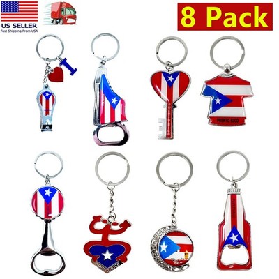 8 Pack of Puerto Rico Keychain Souvenir, Bottle Opener, PR Gift Bundle, Bulk