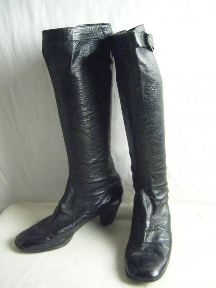 CLAMS винтажный 60-70-х черный мягкой кожи пойти высокий пряжки ботинки размер 6,5-7 М - Изображение 3 из 4