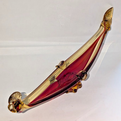 Murano  Aschenbecher Gondel rot-gelb von A. Pesavento Murano Glas Venezia Italy