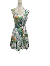 Phase Eight Floral Semi Flared Pleated Eden Dress cotton + Belt Pristine S 12