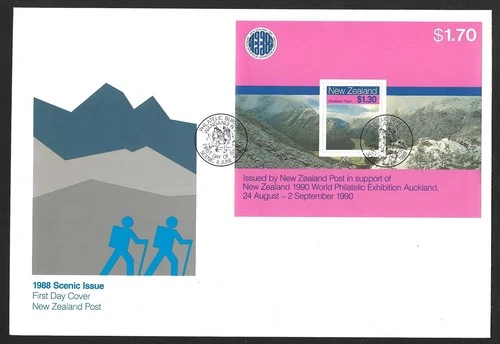New Zealand 1988 Scenic Issue FDC Souvenir Sheet Stamp 1990 Oversized Cover