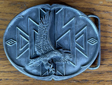 NATIVE AMERICAN INDIAN EAGLE TRIBAL ART PATTERN BELT BUCKLE VTG 1990 Siskiyou