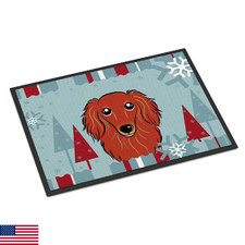 Caroline's Treasures BB1710MAT Winter Holiday Longhair Red Dachshund Doormat 18x