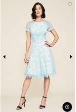 Tadashi Shoji Dress Size 8 Blue Lace Martina Short Sleeve Dress