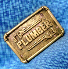 Plumber Belt Buckle Pipes Wrenches Solid Brass Vtg 70s Baron Taiwan .QRT924