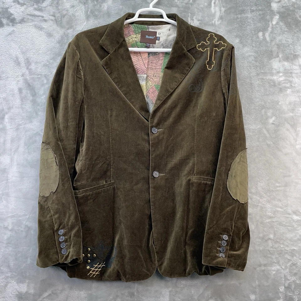 ROAR blazer Mens size XL cross stitch design embroidered velour jacket coat suit - Image 2 of 4