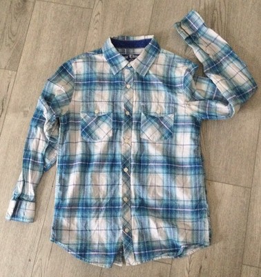 Epic Threads Macy s Button Down Plaid Shirt Junior Size L Turquoise Blue & White
