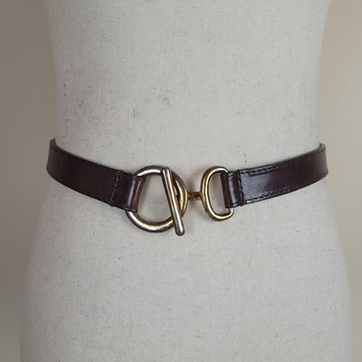 Chicos Belt Small Brown Leather Waist Toggle Buckle Minimalist Adjustable Boho