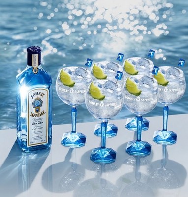 6er Set. Bombay Sapphire - 0,68l - Ballongläser mit blauen Stiel für Gin Tonic