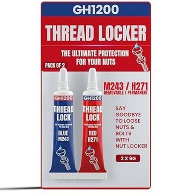 Medium and High Strength Threadlocker 1200-6gx2 for Nuts, Bolts, and Metal Faste