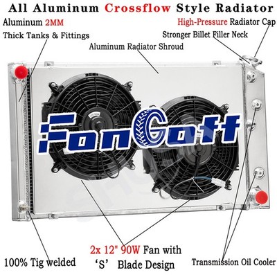 4 Row Radiator Shroud Fan fit 1967~1987 Chevrolet Monte Carlo Caprice C10 C20