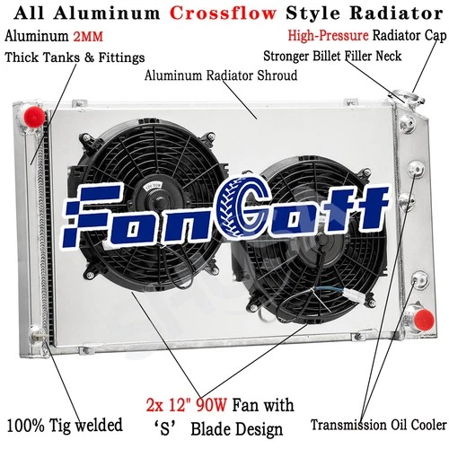 3 Row Aluminum Radiator&Shroud Fan For 68-87 Chevy Chevelle Impala 71-90 Caprice