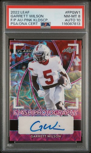 2022 Leaf Flash Autographs Pink Kaleidoscope Garrett Wilson /10 PSA 8 AUTO 10