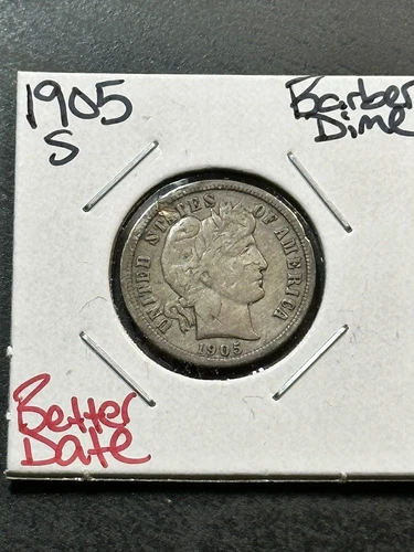 1905 S Barber Silver Dime FN Fine Better Date Coin (Raw9313)