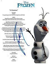 JOSH GAD SIGNED FROZEN IN SUMMER LYRIC SHEET AUTHENTIC AUTOGRAPH 8X10 PHOTO COA