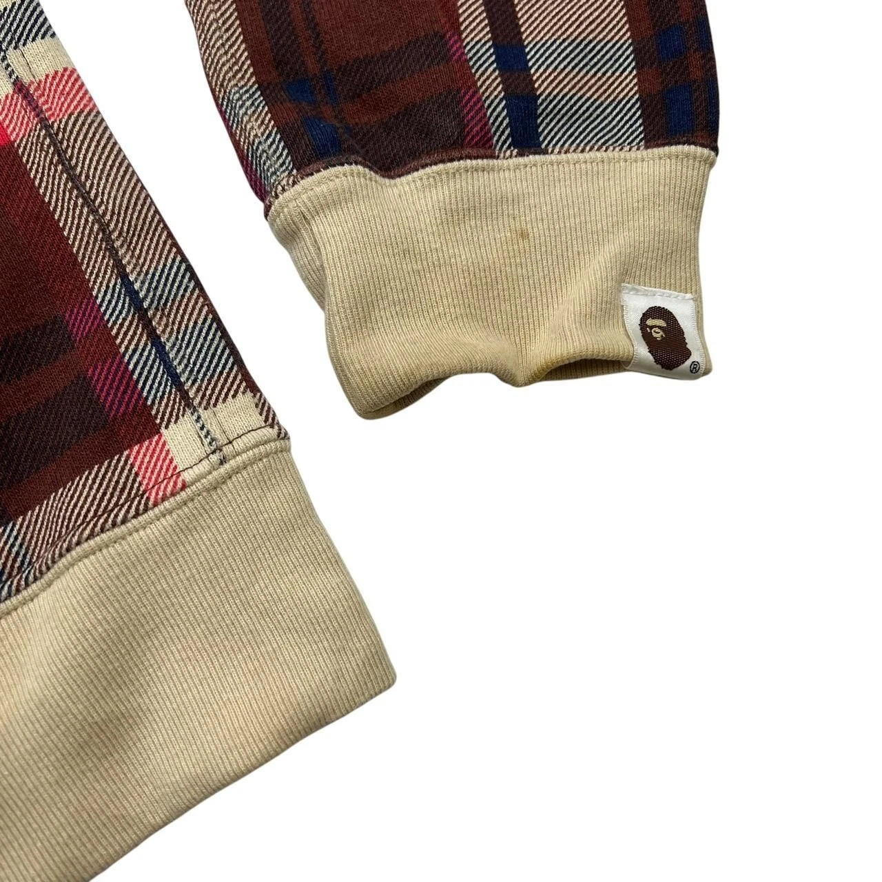 A BATHING APE (BAPE) Felpa con cappuccio e zip a scacchi vintage da donna Bape piccola