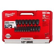 Milwaukee Socket Set 19PC Impact Duty  1/2" Drive SAE Deep 6 Point 49-66-7012
