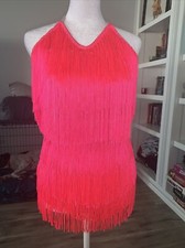 Jazz Costume Pink Flapper Style Fringe Trim Size Small Adult