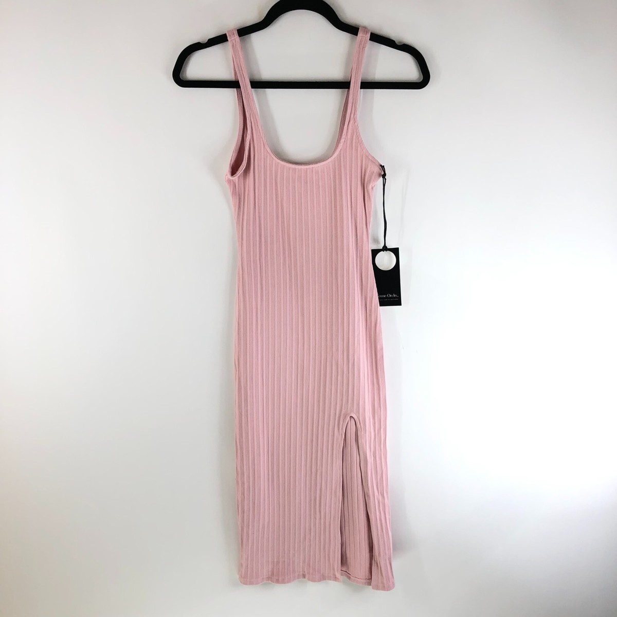 privacy please pink dress Privacy Please Kira Midi Dress Bodycon Slit Ribbed Knit Sleeveless Pink XS