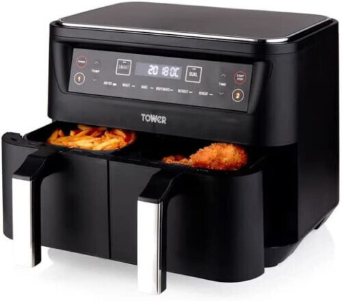 8L Dual Basket Vortx Air Fryer Double Drawer Non-Stick Cooking 2 XL Frying Trays