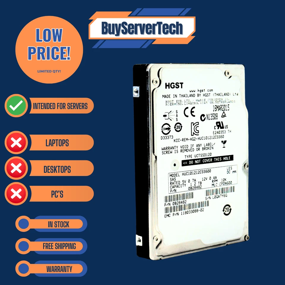 HGST HUC101212CSS600 1.2TB 10K SAS 2.5" HDD | 0B28482 | 0 Hours | 2YR Warranty - Image 3 of 4