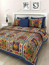 Rajasthan Multi Imprimé Coton Double Lit Drap Avec 2 Housse Oreiller 90x100