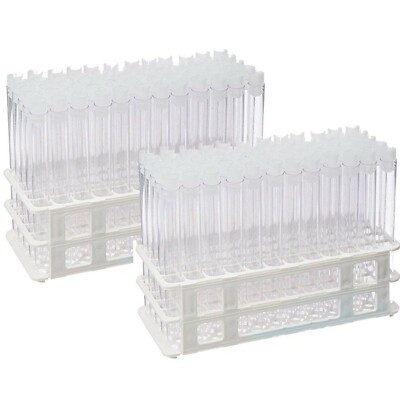 Test Tube Set, 16x150mm Clear Plastic Test Tubes with Caps and Rack (Pack 120)