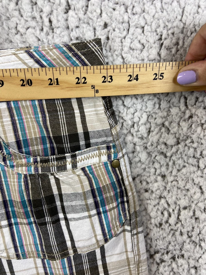 Bermudas L.A. Azul Cuadros Multicolor Cierre Cremallera Elástico Mujer Talla 26W Foto 4 de 4