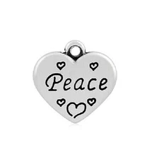 Stainless Steel Engraved Peace Hearts 16mm Two Sided Bead Drop Charm Pendant