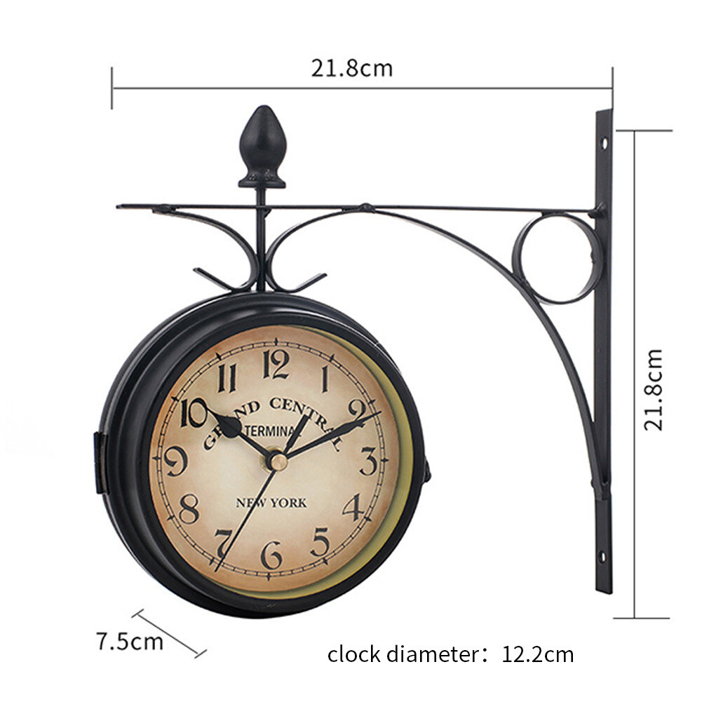 Metal Wall Clock Outdoor Garden Hanging Double Sided Station Clocks