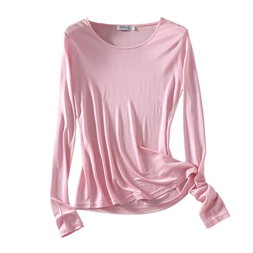 Women  Mulberry Silk Shirt Crew Neck Long Sleeve Bottoming Shirt Breathable Tops - Imagen 11 de 23