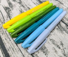6x Pentel Fude Touch Brush Sign Pens Pastel Color Olive Green Yellow Pale Blue
