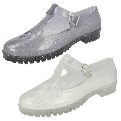 Spot On Damen T-Bar Jelly Schuhe mit Blumen Cut-Out & Schnalle