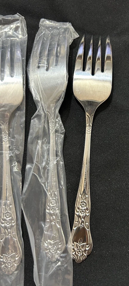 "Lote de 5 tenedores de ensalada Gibson de acero inoxidable con mango adornado floral de 6 5/8""" Foto 3 de 4