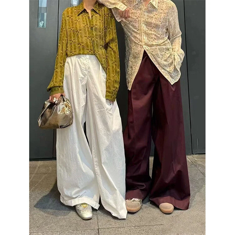 DRIES VAN NOTEN Wide-leg Slacks Floor-mopping Pants High Elastic-waist Trousers - Image 3 of 4