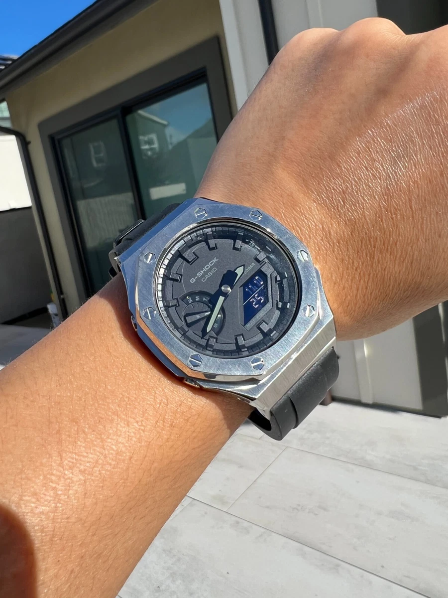 Custom Made GA2100-1A1 Casioak G-Shock Casio watch Silver Case Black Rubber  G2